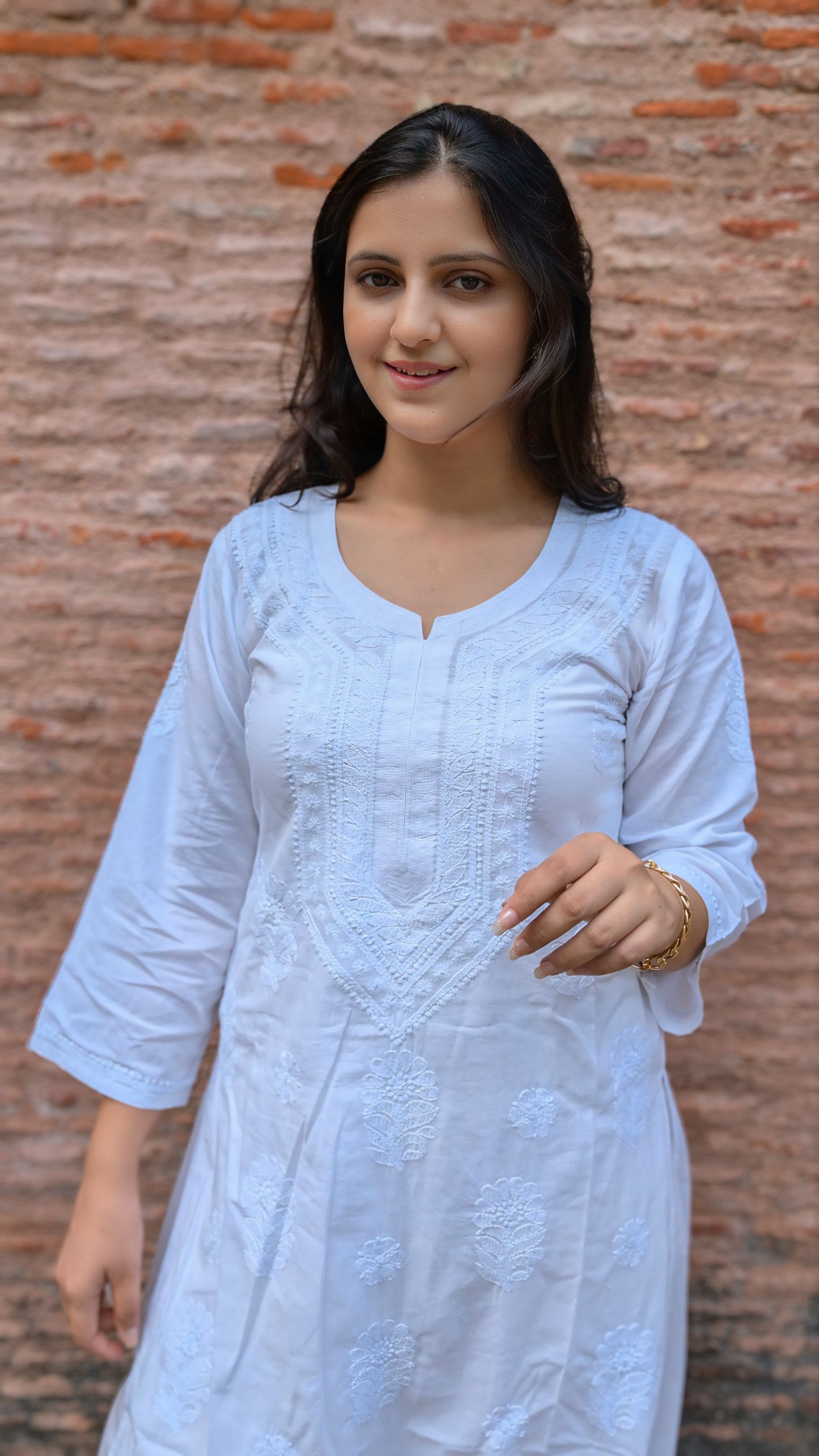 Shabnam Chikankari mulmul straight Kurta