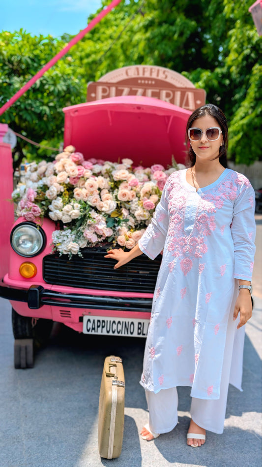 Gulabi- Noor Chikankari mulmul straight Kurta