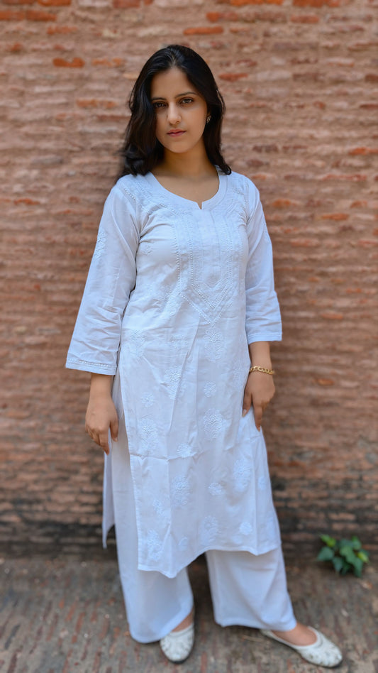 Shabnam Chikankari mulmul straight Kurta