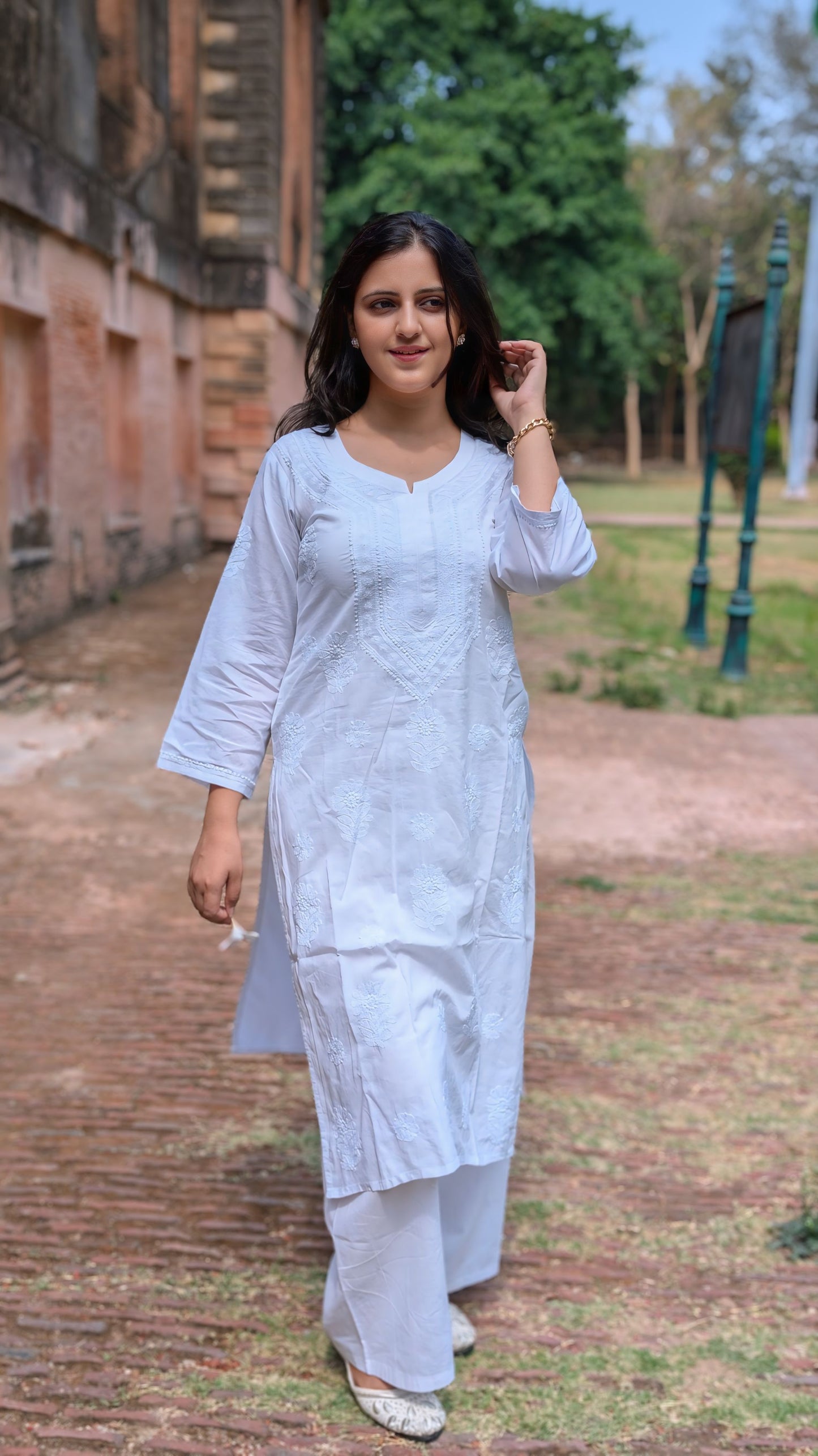 Shabnam Chikankari mulmul straight Kurta
