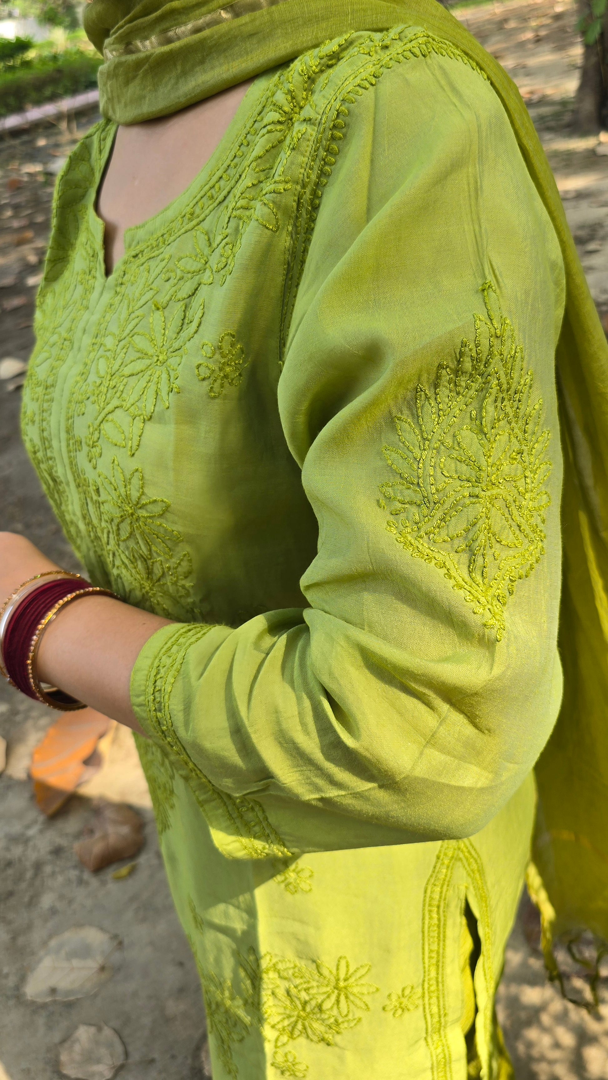 Fine handmade chikankari (shadow work), very fine embroidery