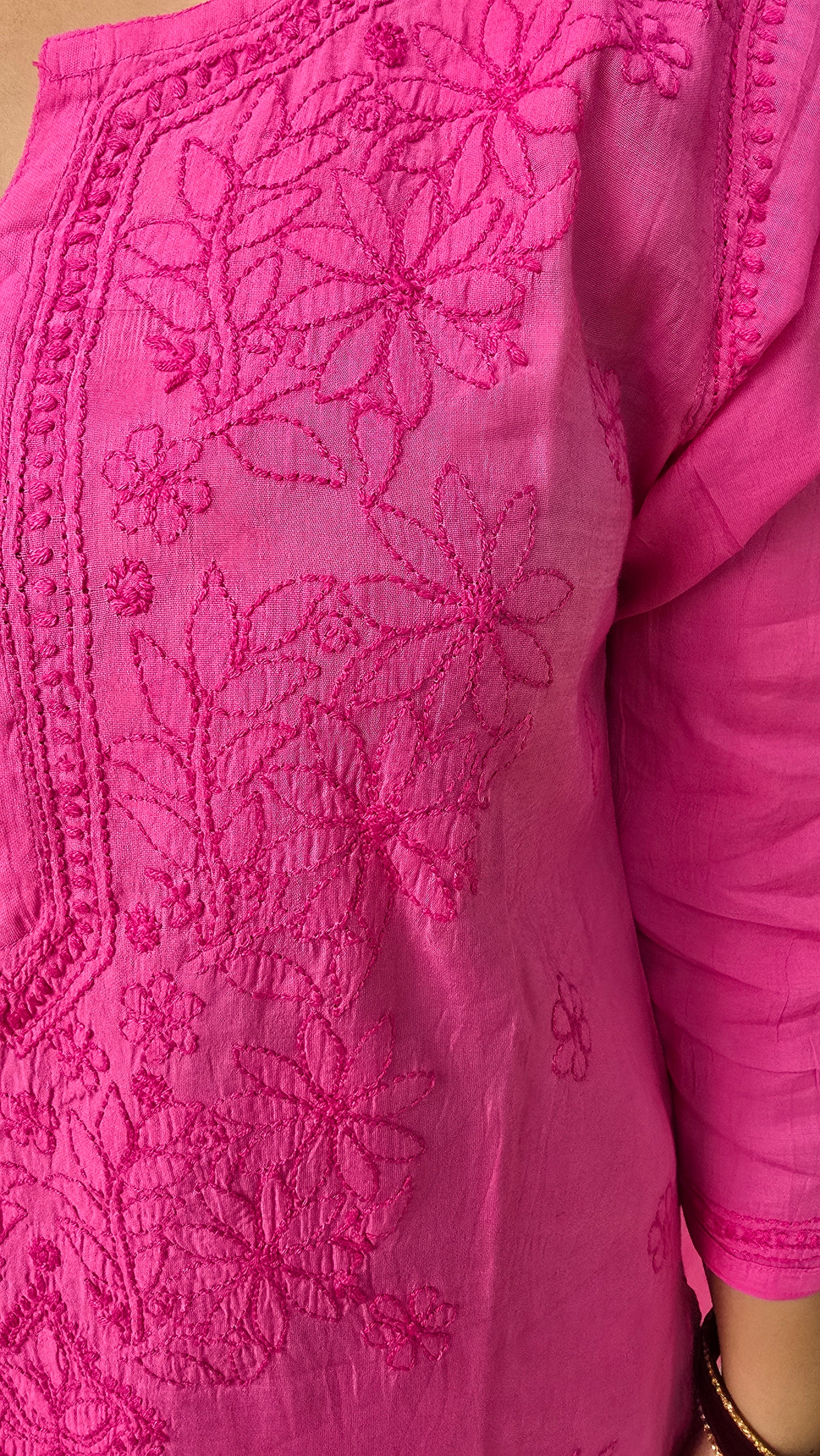 Fine handmade chikankari , shadow work on chanderi fabric