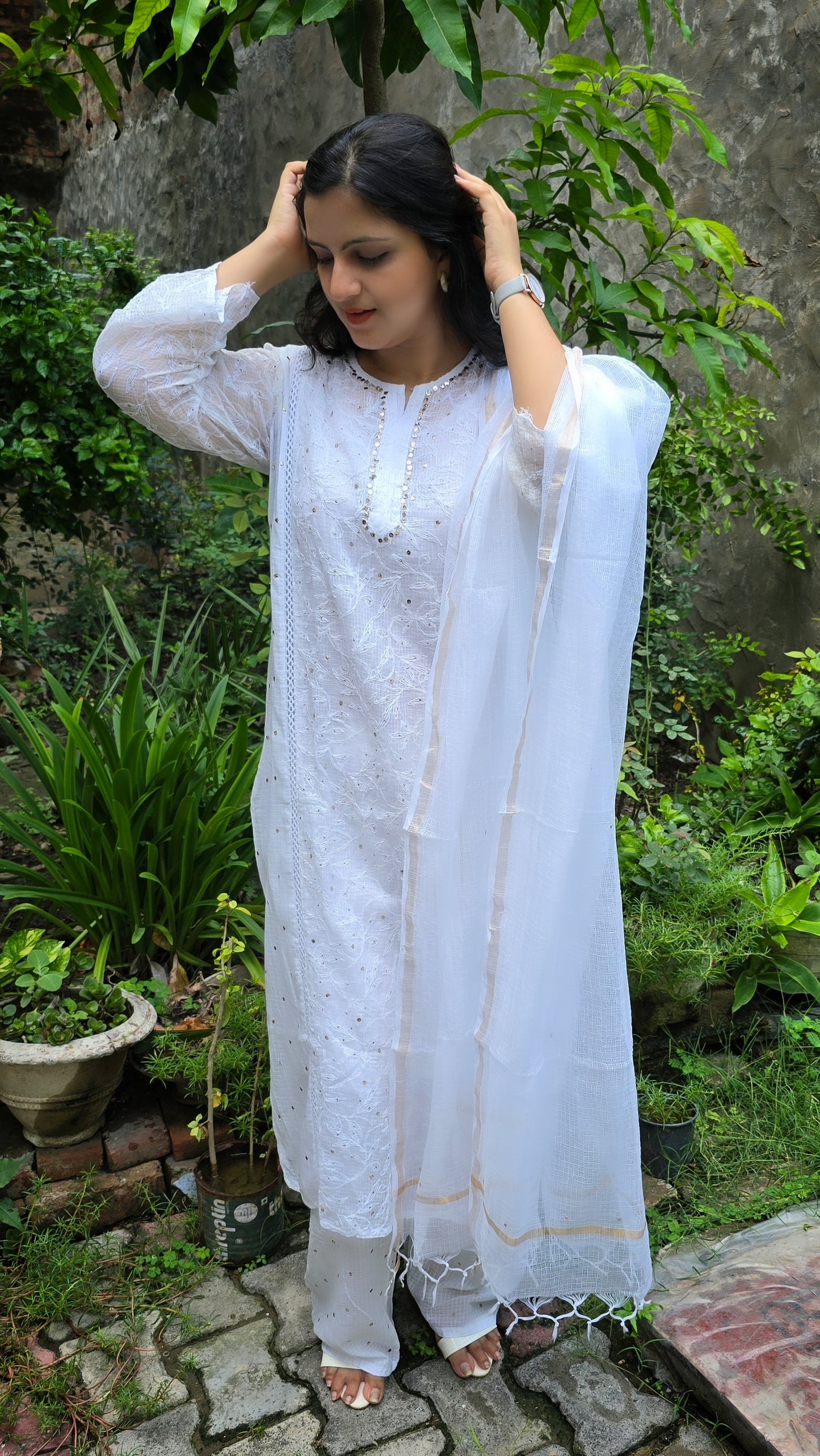Chandani Kota Doria Chikankari kurta Set