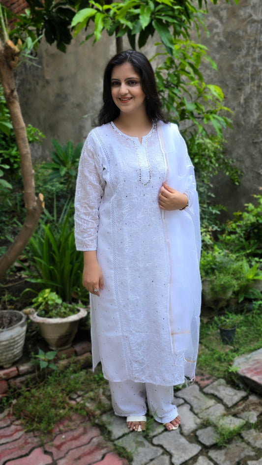 Chandani Kota Doria Chikankari kurta Set