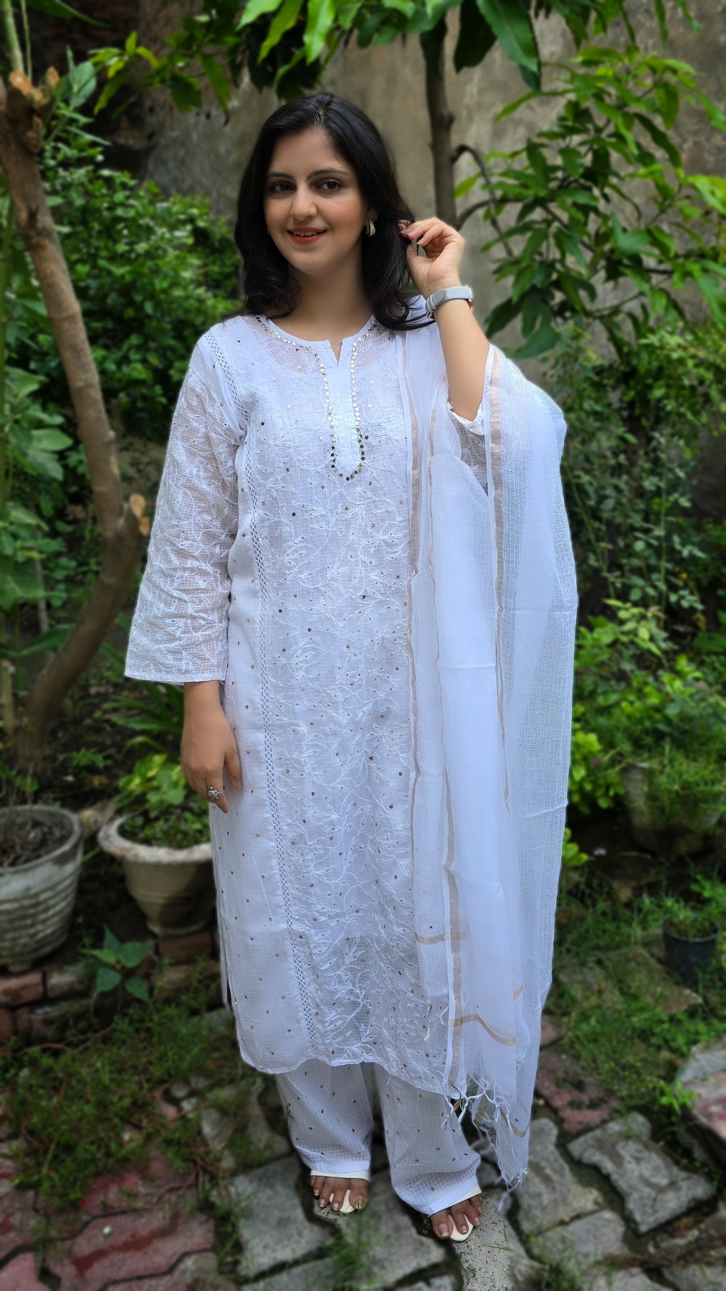 Chandani Kota Doria Chikankari kurta Set