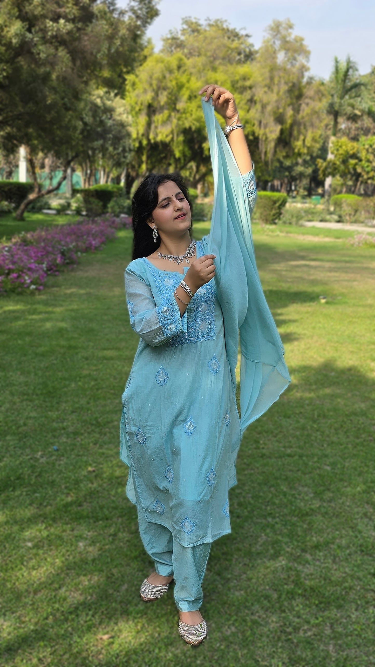 Handmade chikankari with emblishment partywear. 