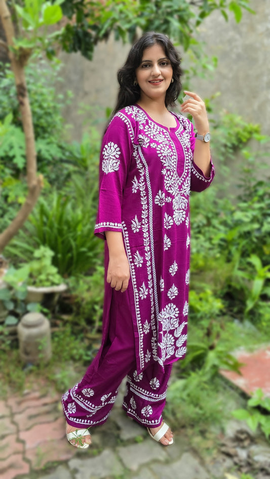 Rayon Chikankari Kurta Plazzo Set