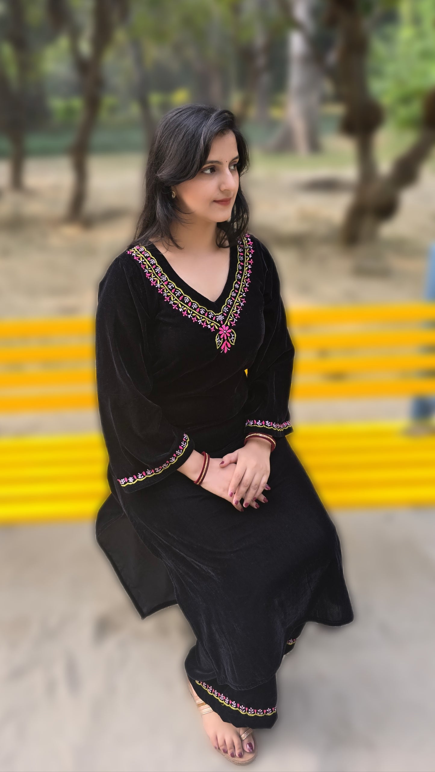 Meshki Makhmal Chikankari Kurta Set