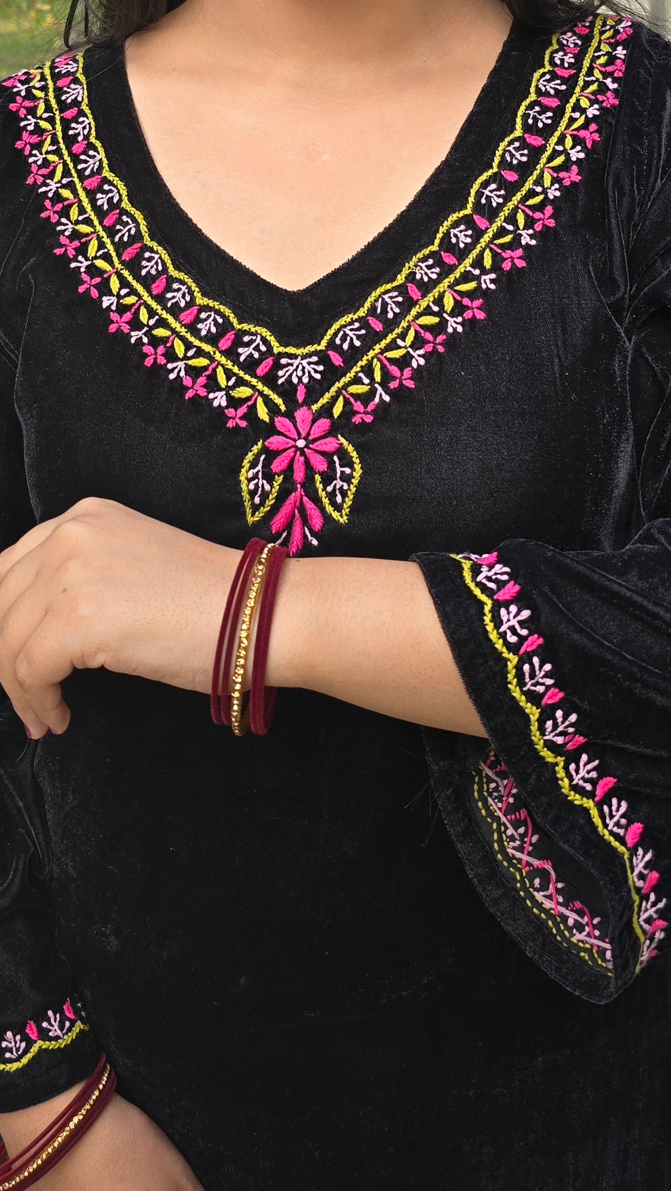 Meshki Makhmal Chikankari Kurta Set