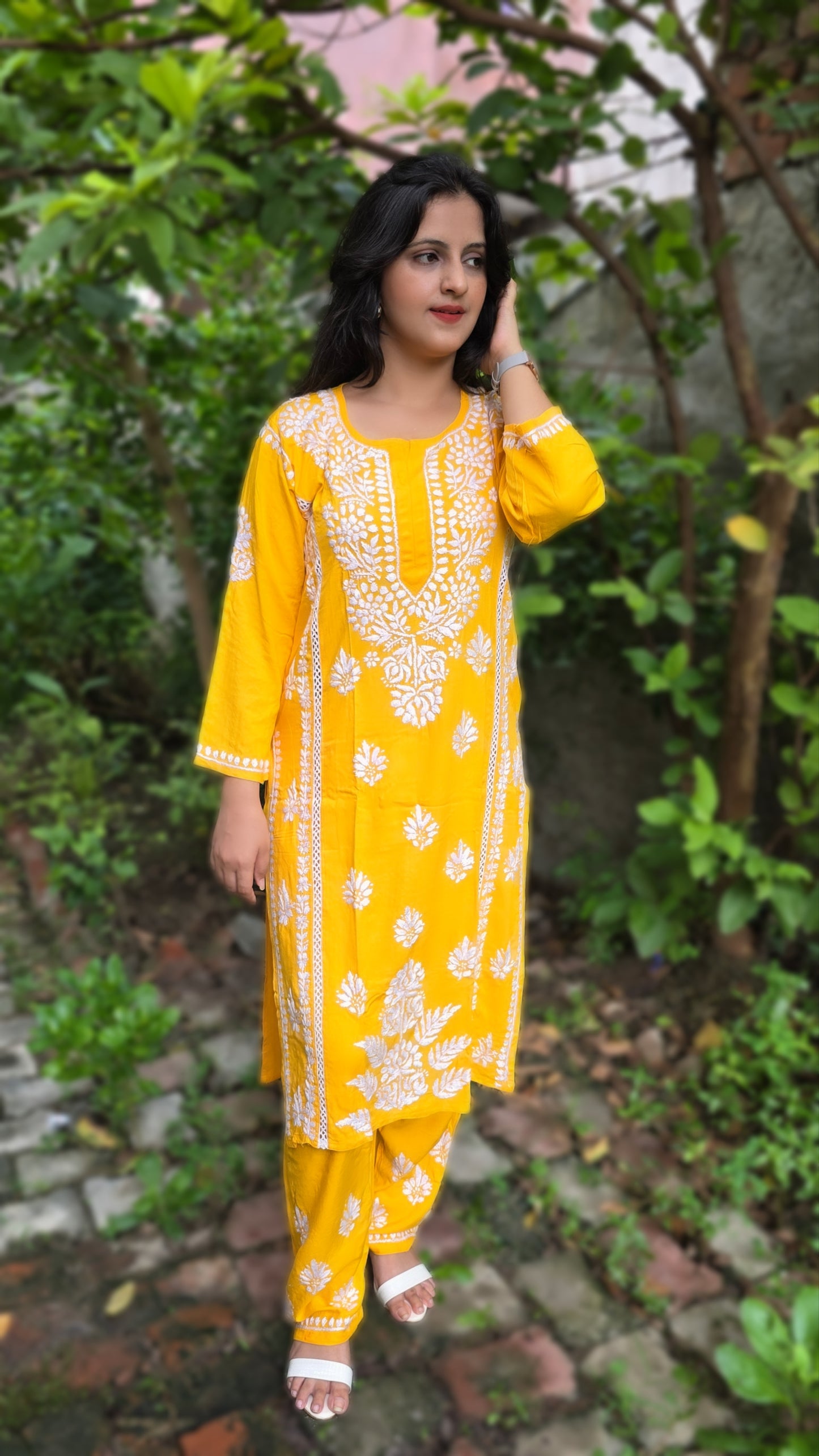 Rayon Chikankari kurta-Plazzo set