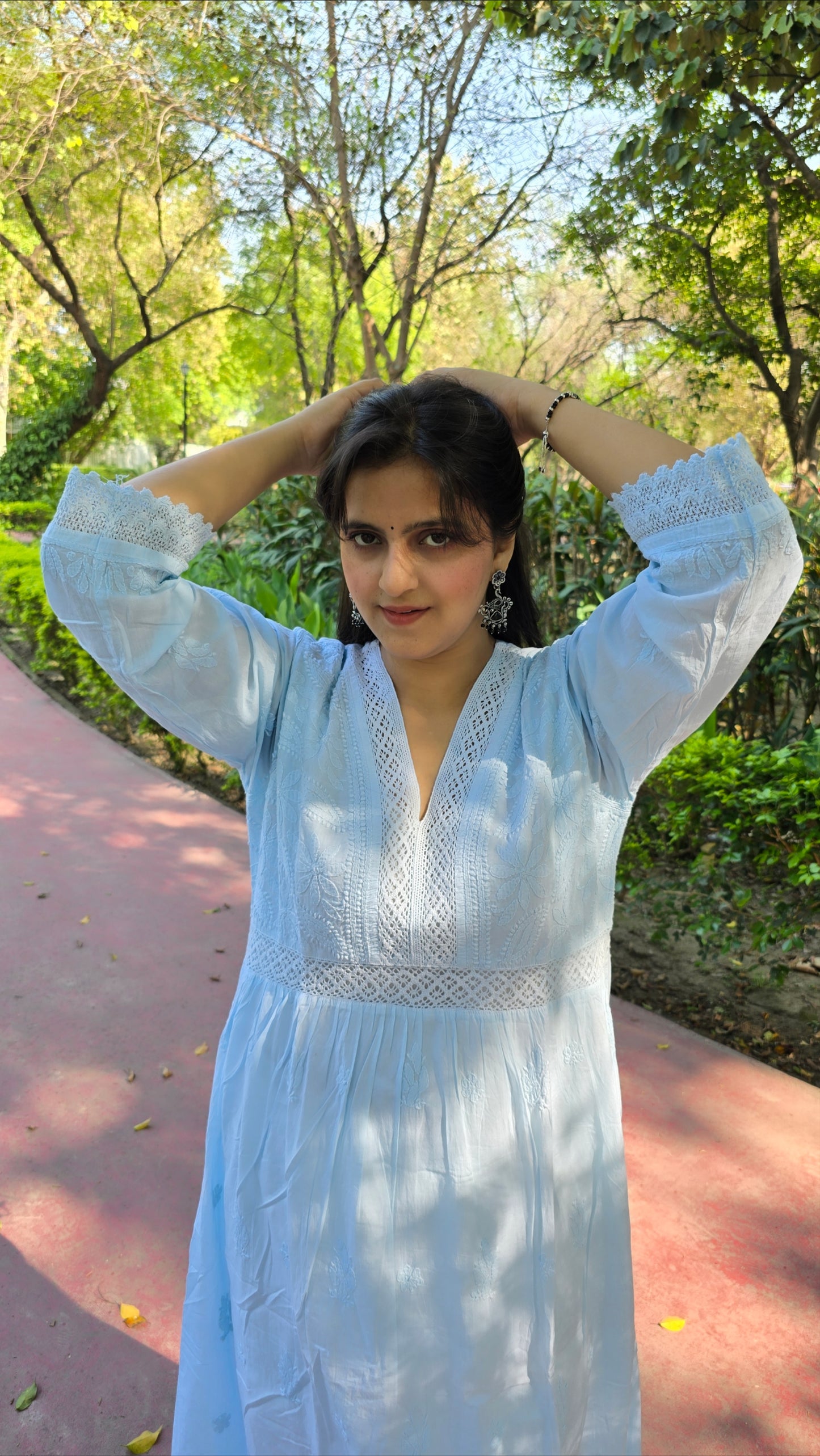 Cotton chikankari A line kurti with lase work