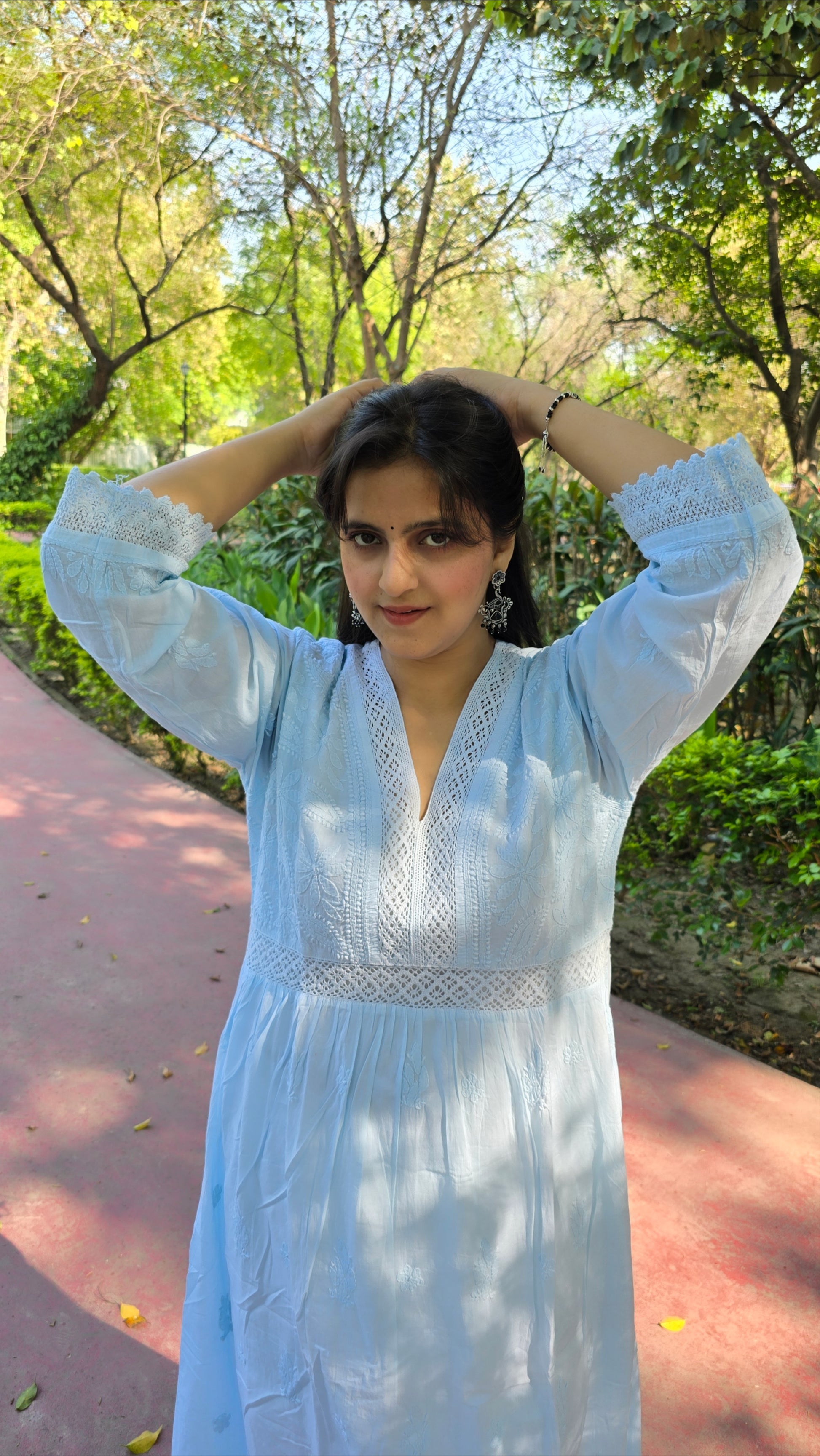 Cotton chikankari A line kurti with lase work