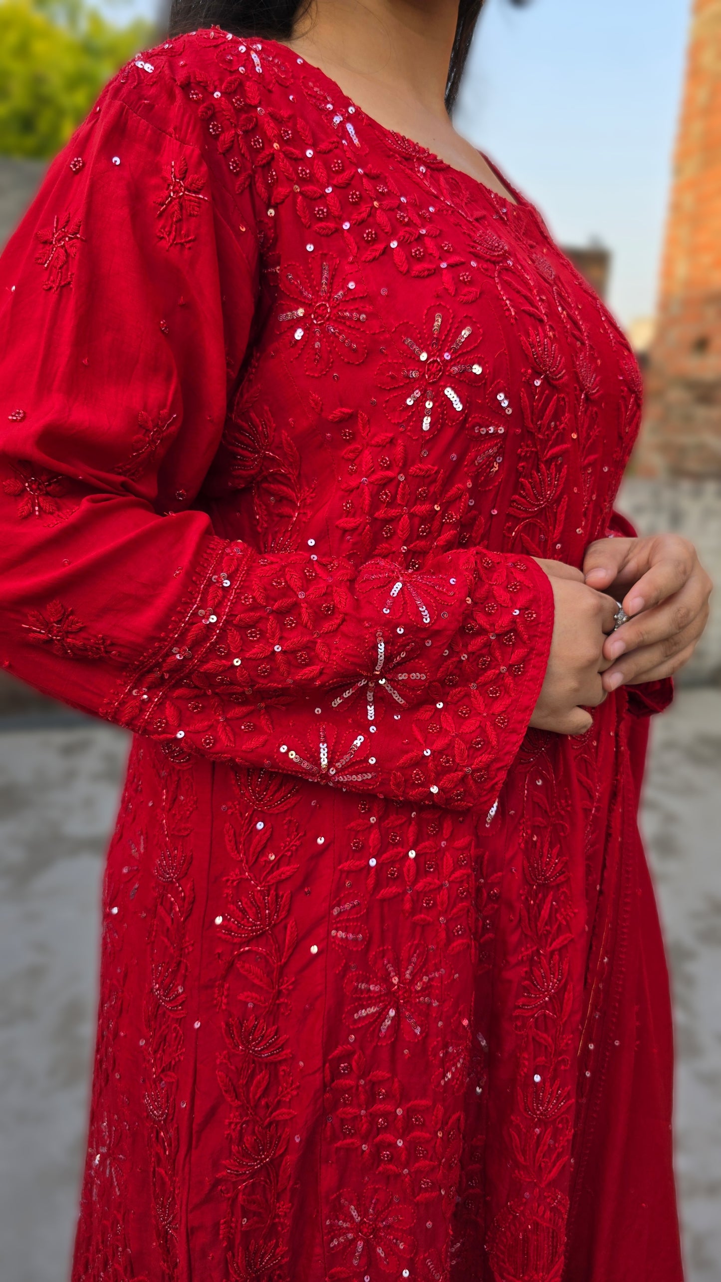 A-line Anarkali Chikankari with emblishment