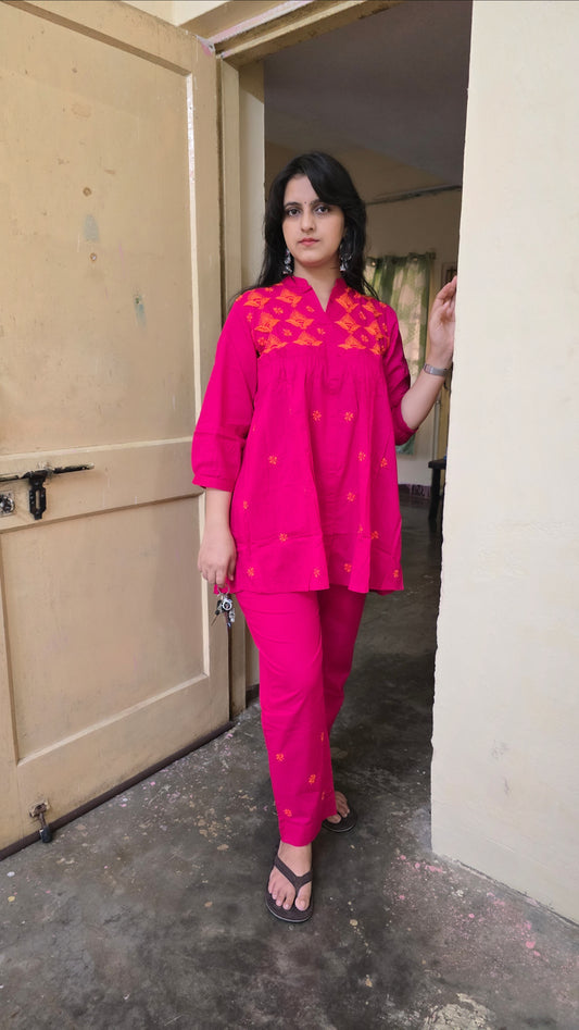 Magenta colour Chikankari Cord Set