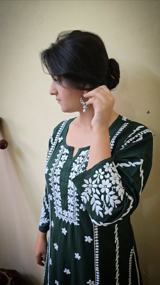 Green colour modal cotton chikankari kurta set