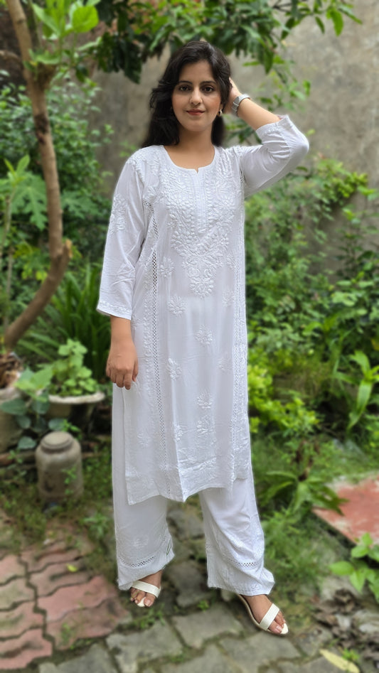 Rayon Chikankari Kurta Plazzo Set
