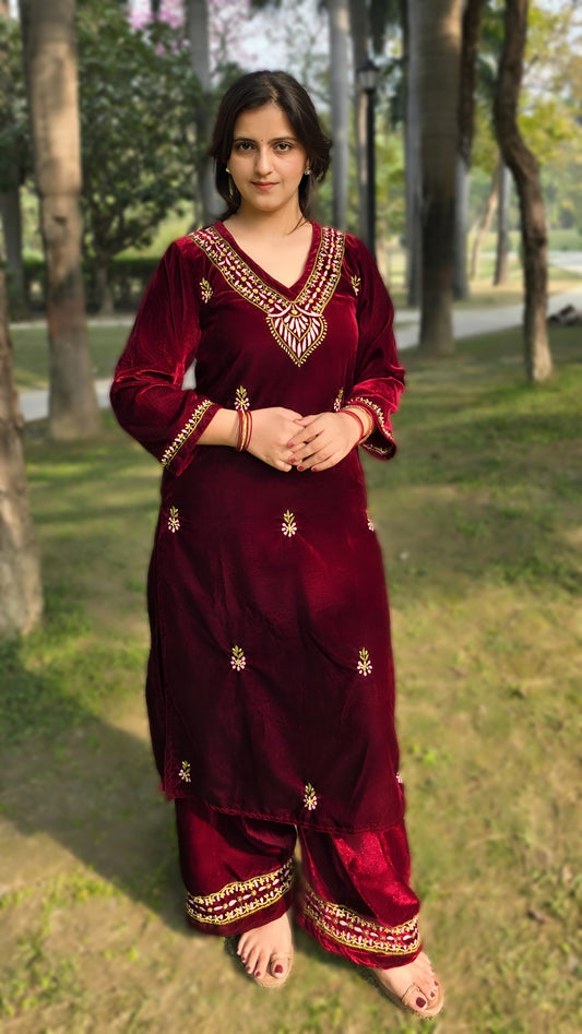 Ahmer Makhmal Chikankari Kurta Set