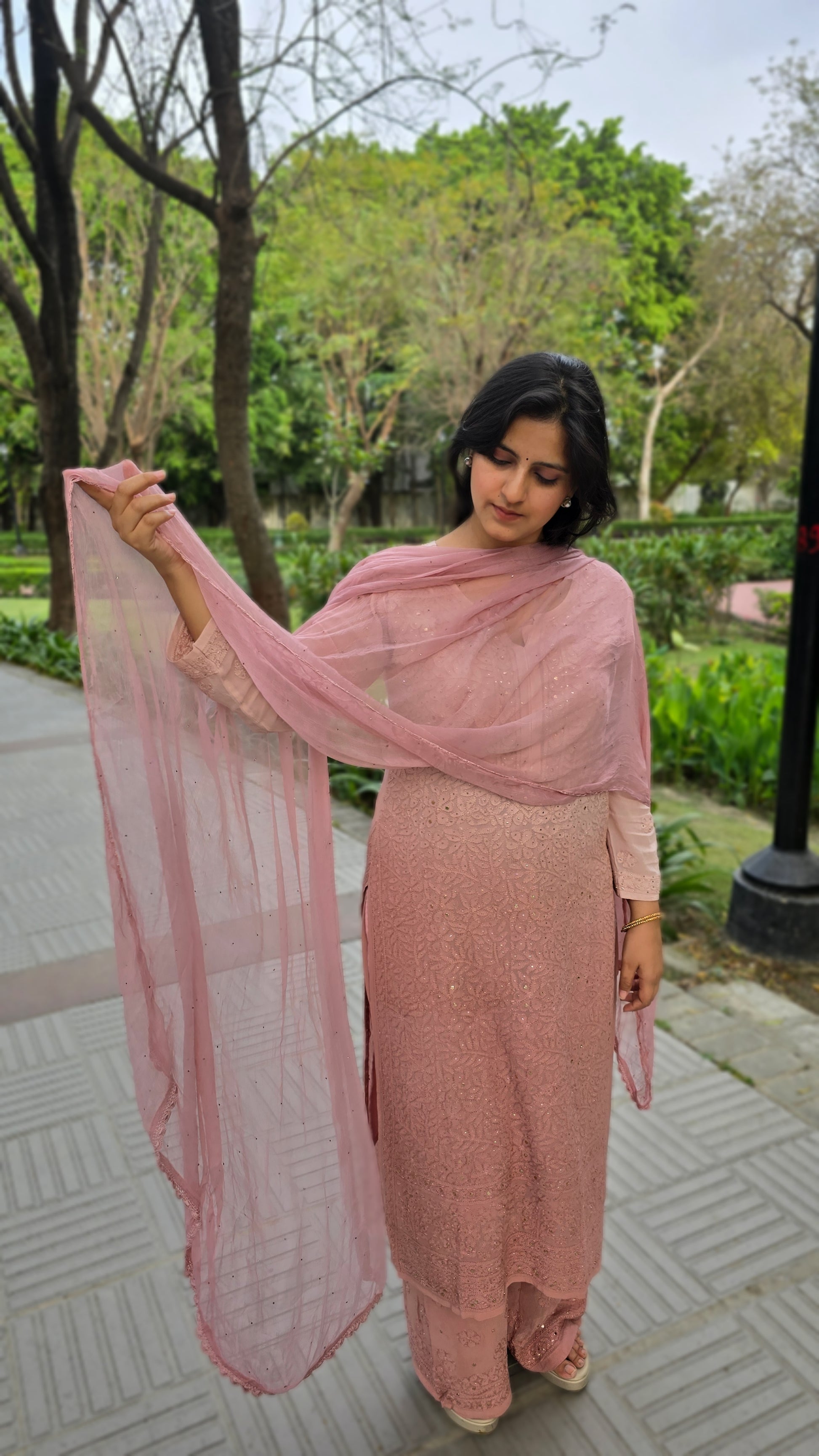 Festive and partywear chikankari suit set with mukesh 