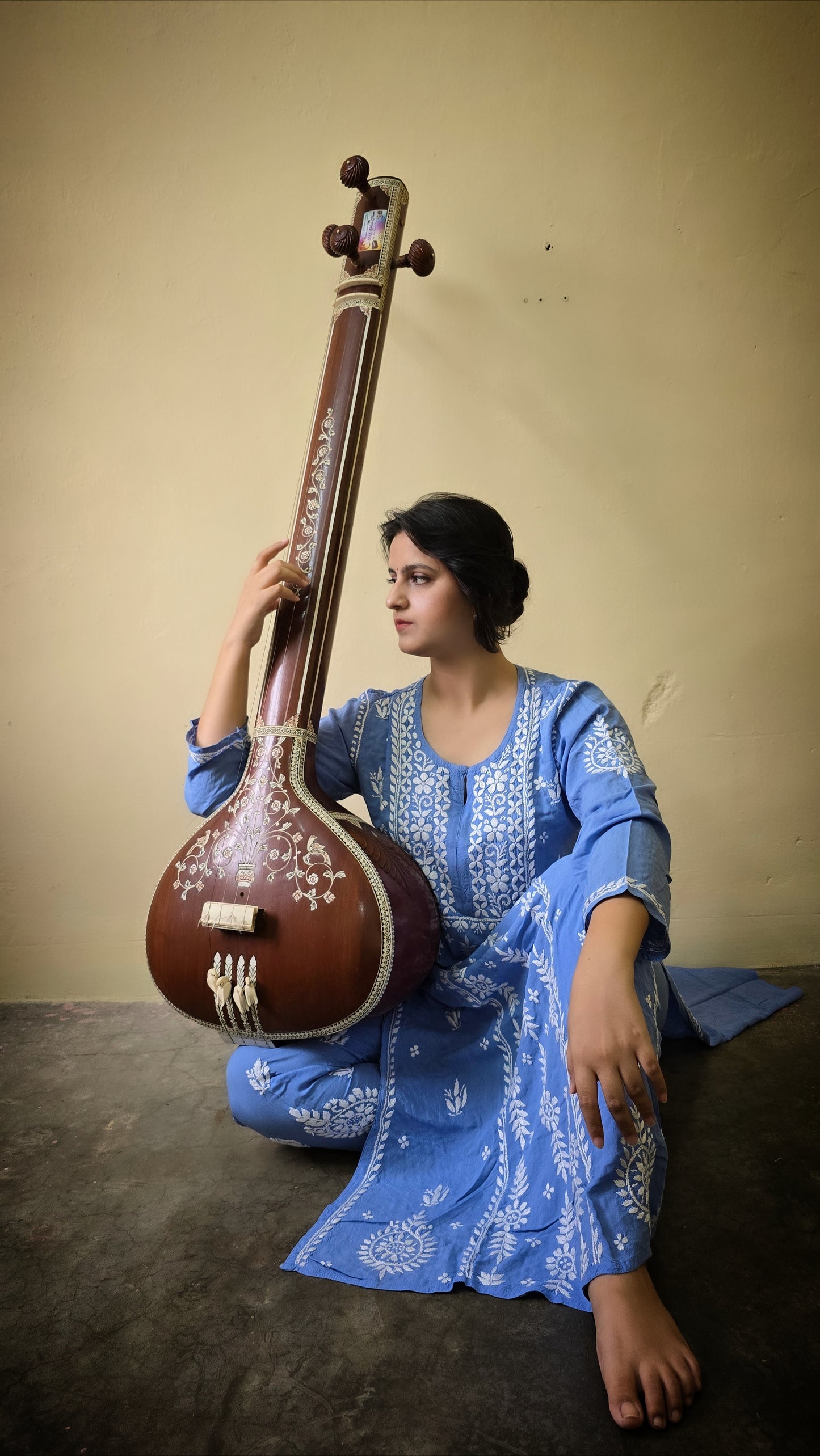 Kurta plazzo set with intricate chikankari work on modal cotton