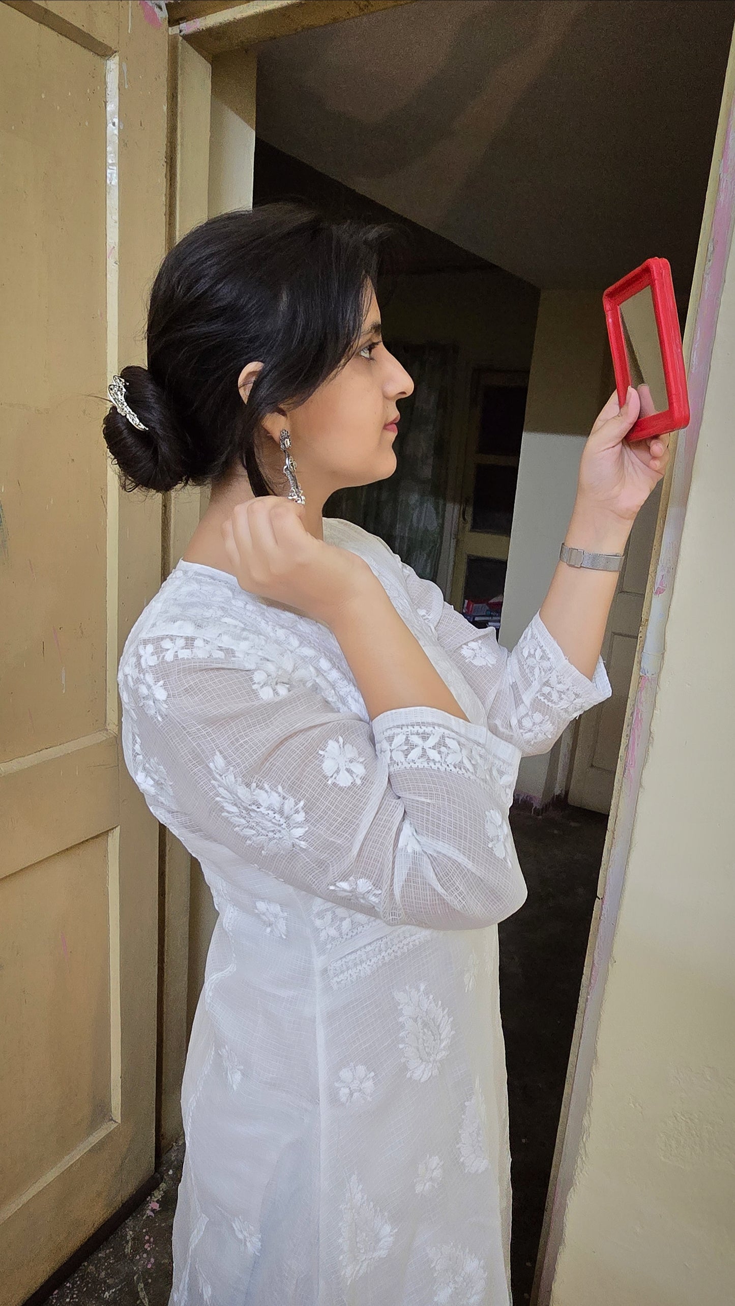 White Kota Doria A-line Kurta