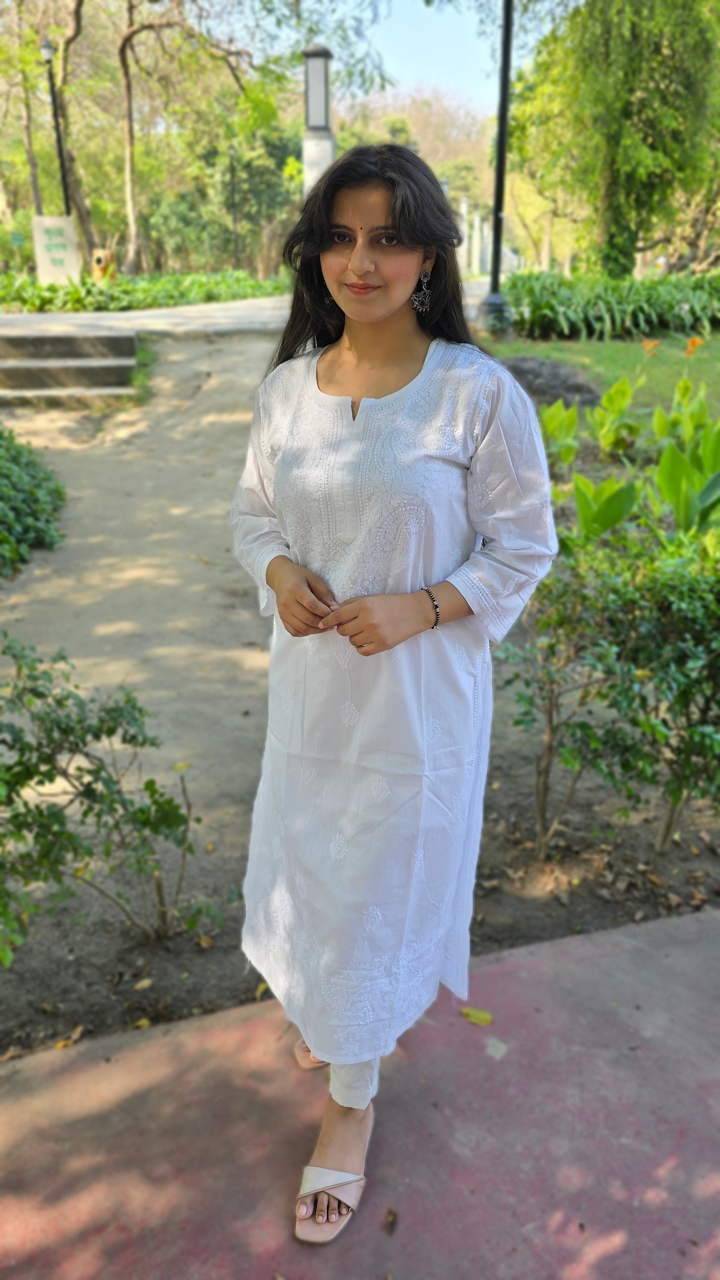 White Mul cotton chikankari kurta (Shadow work)