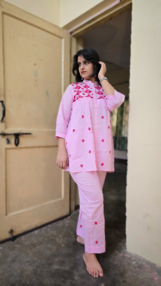 Lavender pink colour Chikankari Cord Set
