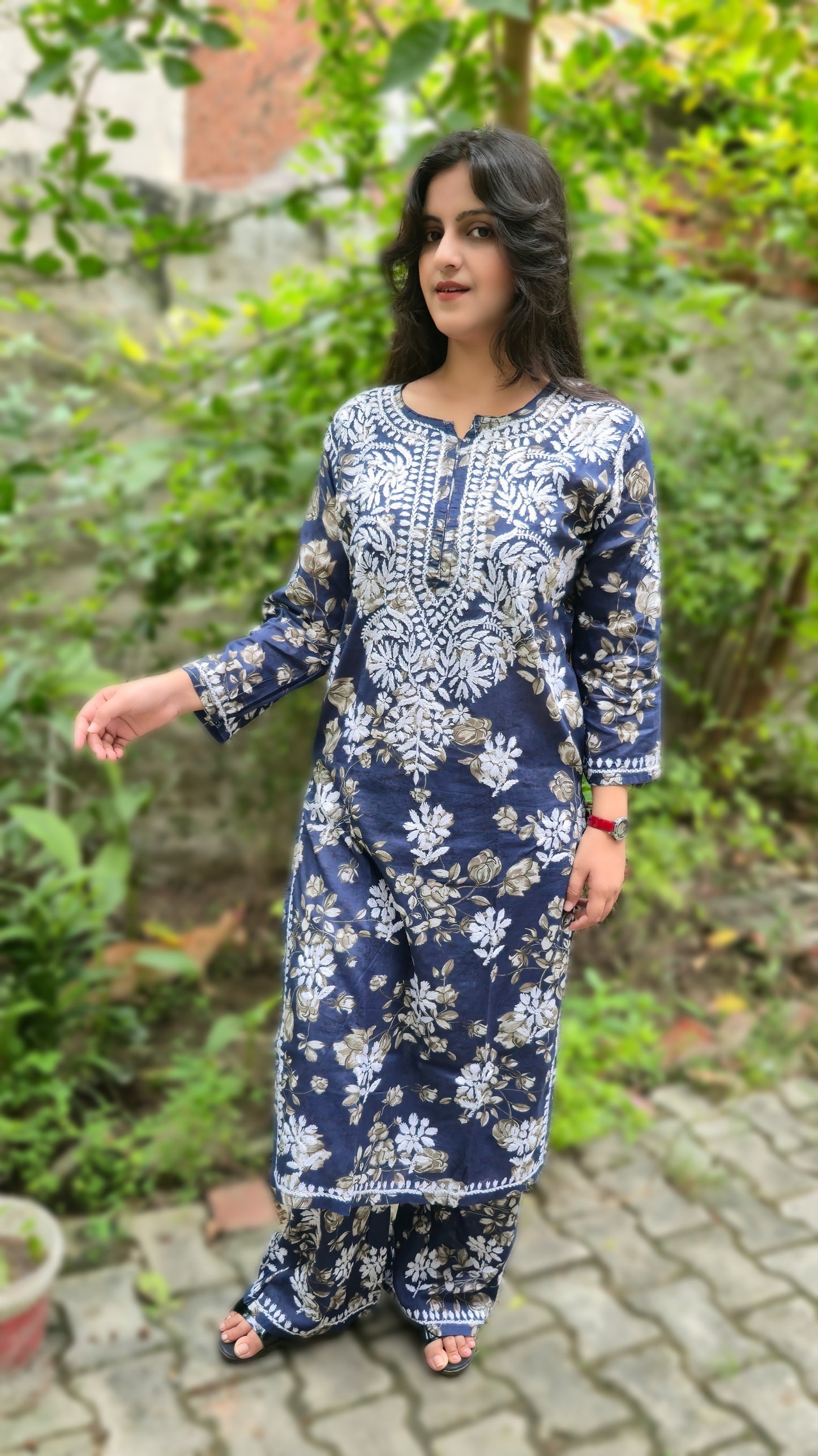 Zeenat Chikankari Mul Cotton Kurta Plazzo Set