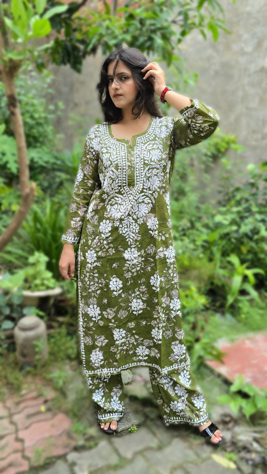 Zeenat Chikankari Mul Cotton Kurta Plazzo Set