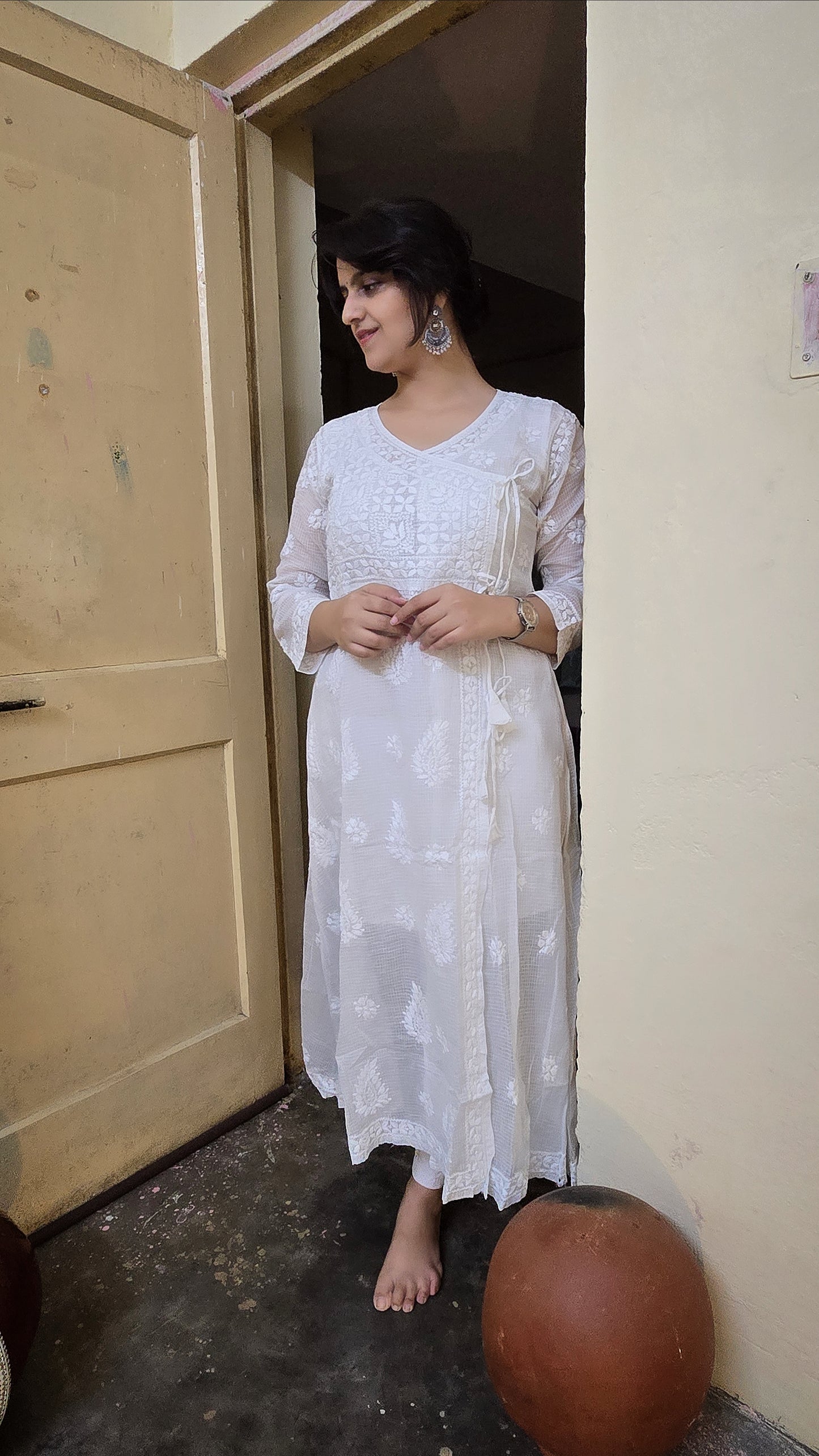 White Kota Doria A-line Kurta