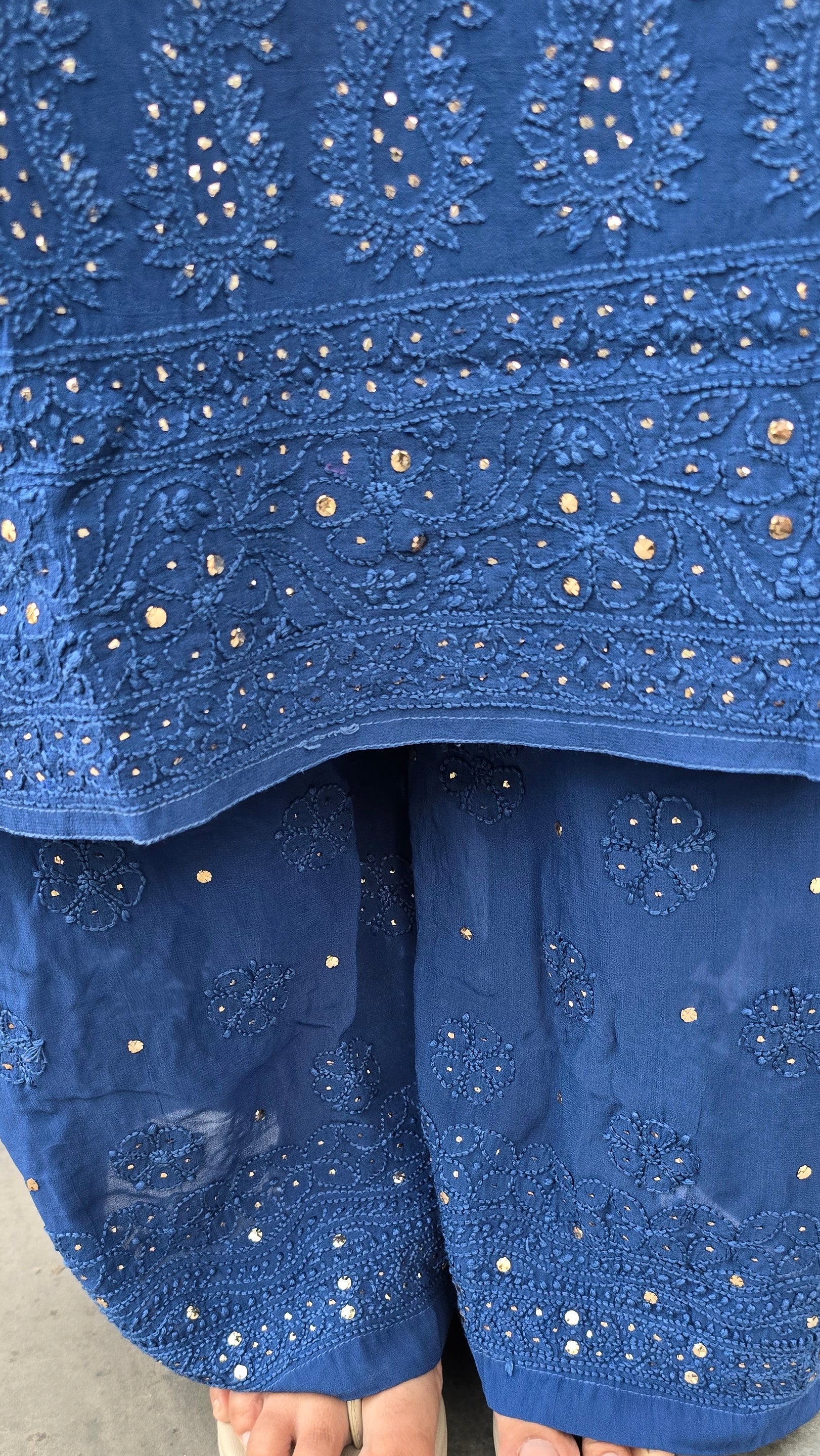 Kurta and plazzo , chikankari with mukesh emblishment