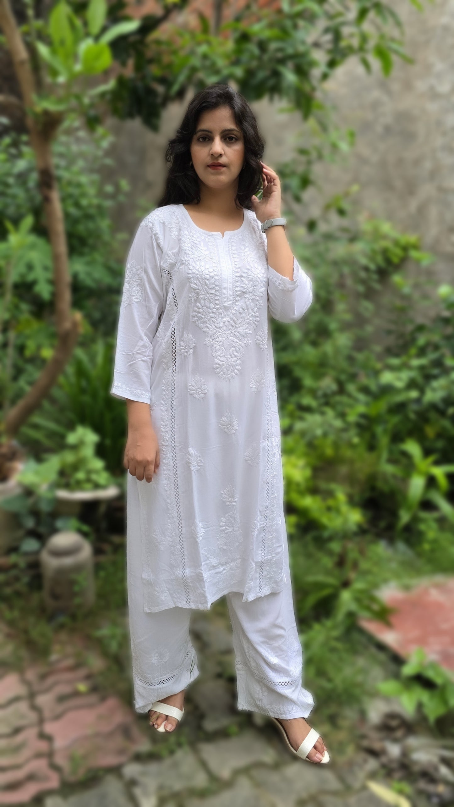 Rayon Chikankari Kurta Plazzo Set