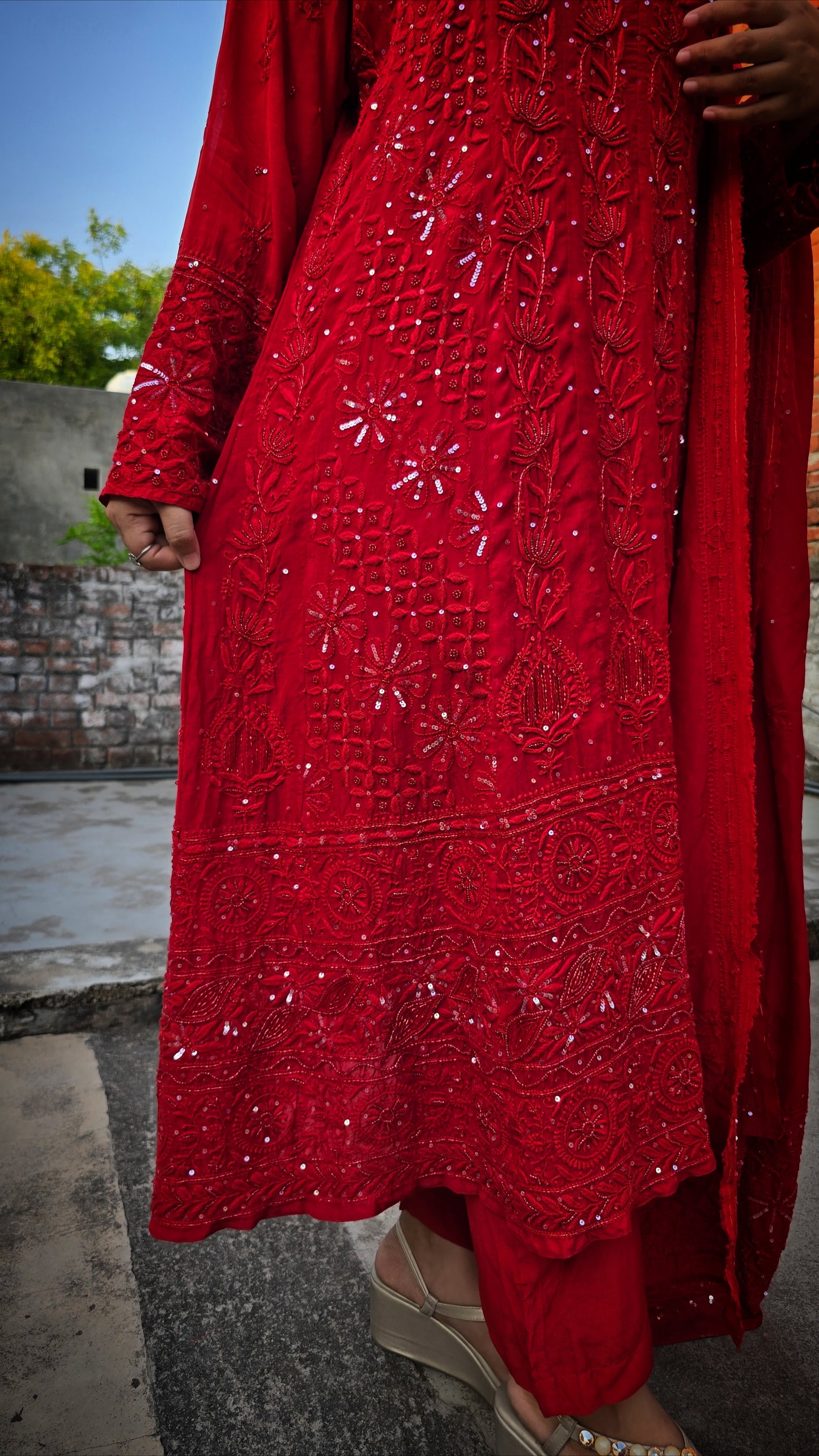 A-line Anarkali Chikankari with emblishment