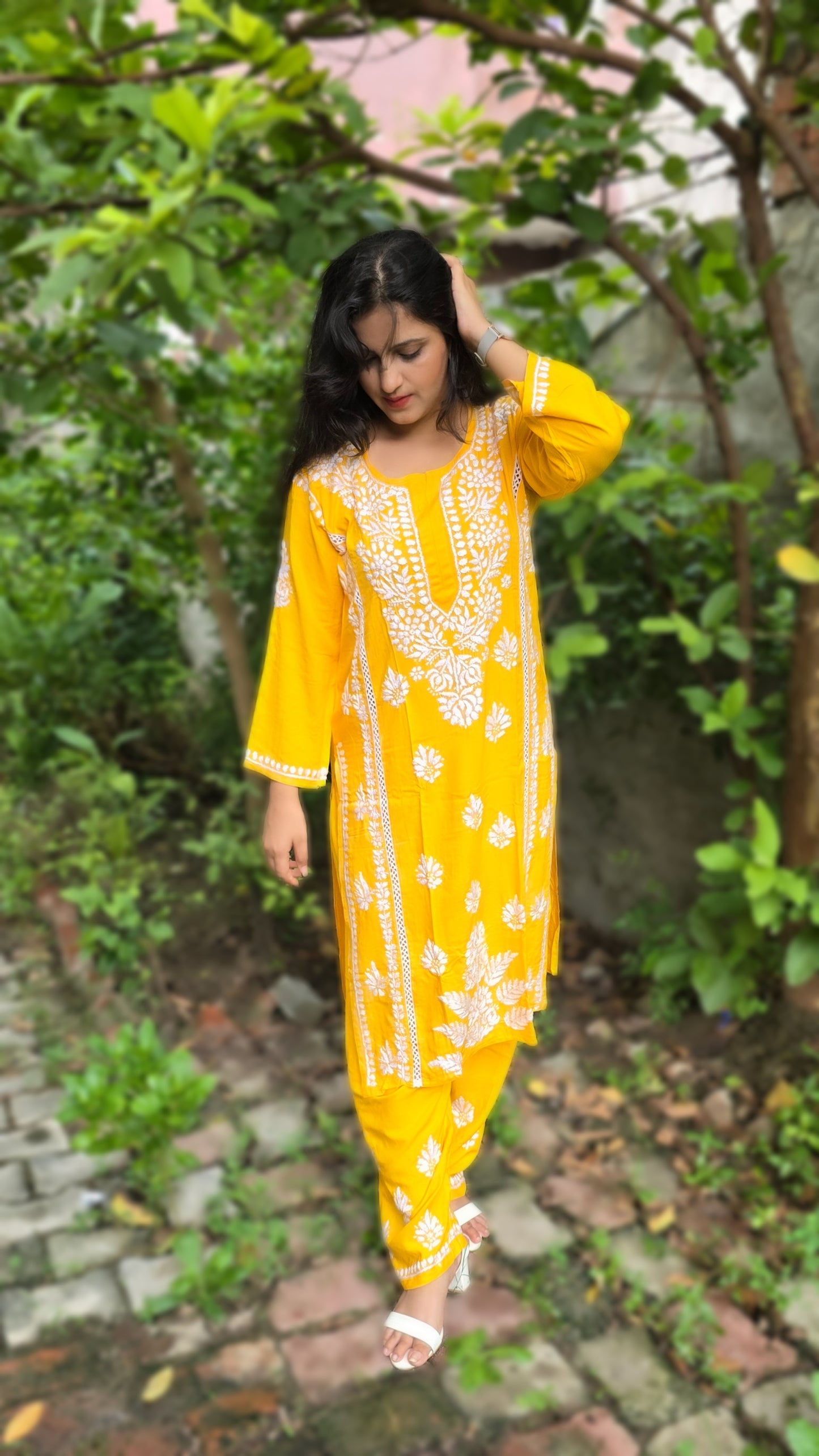 Rayon Chikankari kurta-Plazzo set