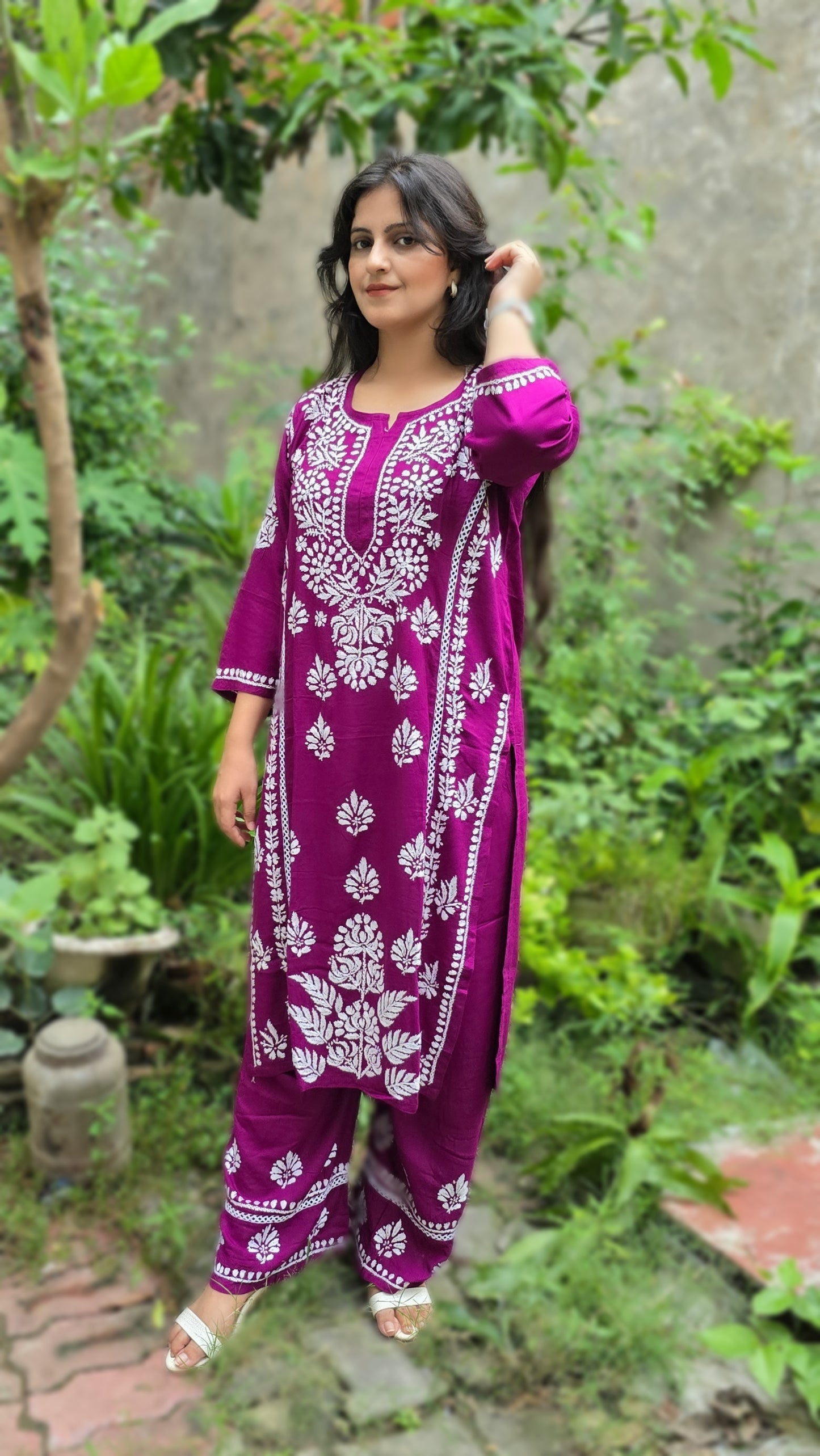 Rayon Chikankari Kurta Plazzo Set