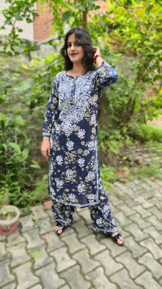 Zeenat Chikankari Mul Cotton Kurta Plazzo Set