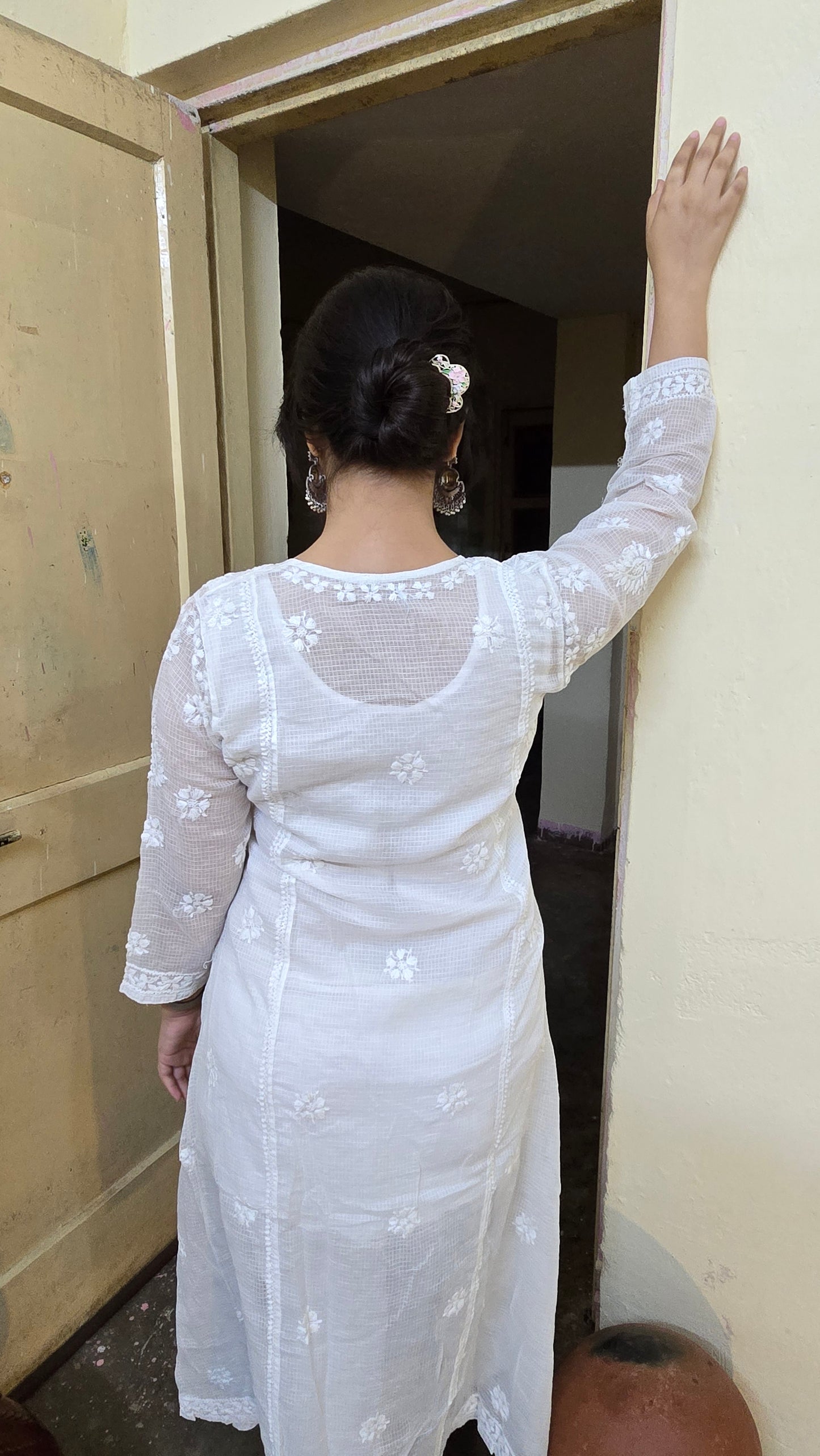 White Kota Doria A-line Kurta