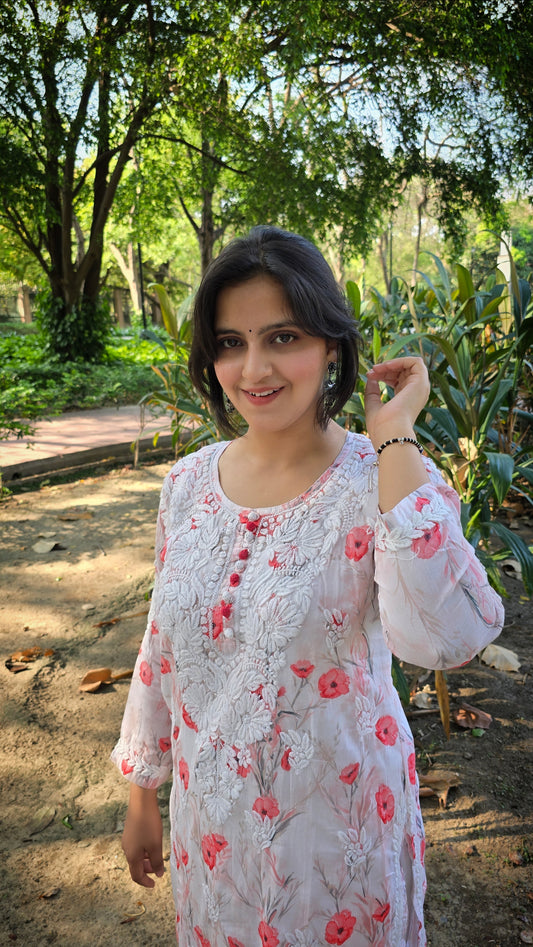 Printed Mul cotton Chikankari kurti